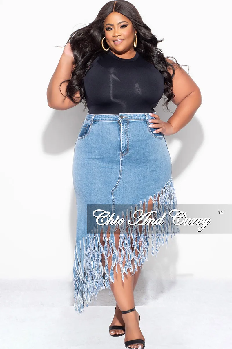 Final Sale Plus Size Fringe Asymmetric Skirt in Denim Chilly Day Layers