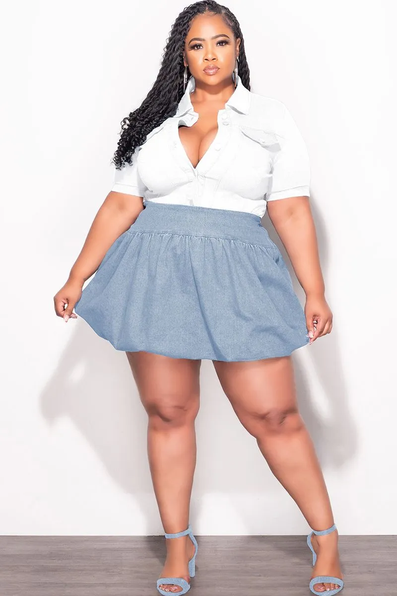 Built-in shorts Cold Weather Wear Final Sale Plus Size Bubble Mini Skirt in Light Blue Acid Denim