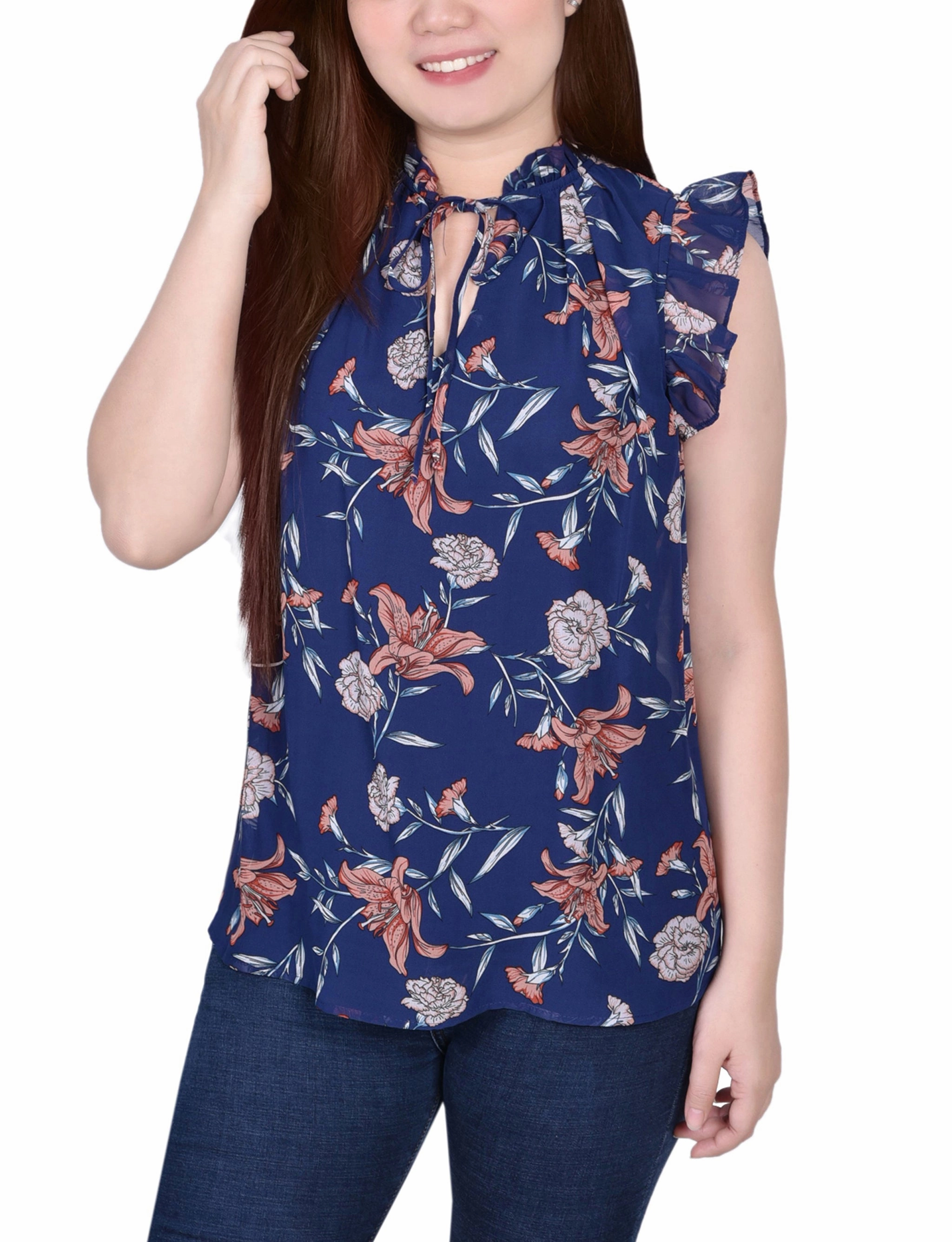 Ruffled Sleeve Blouse With Tie Closure Quick Dry Blend Soft Wool