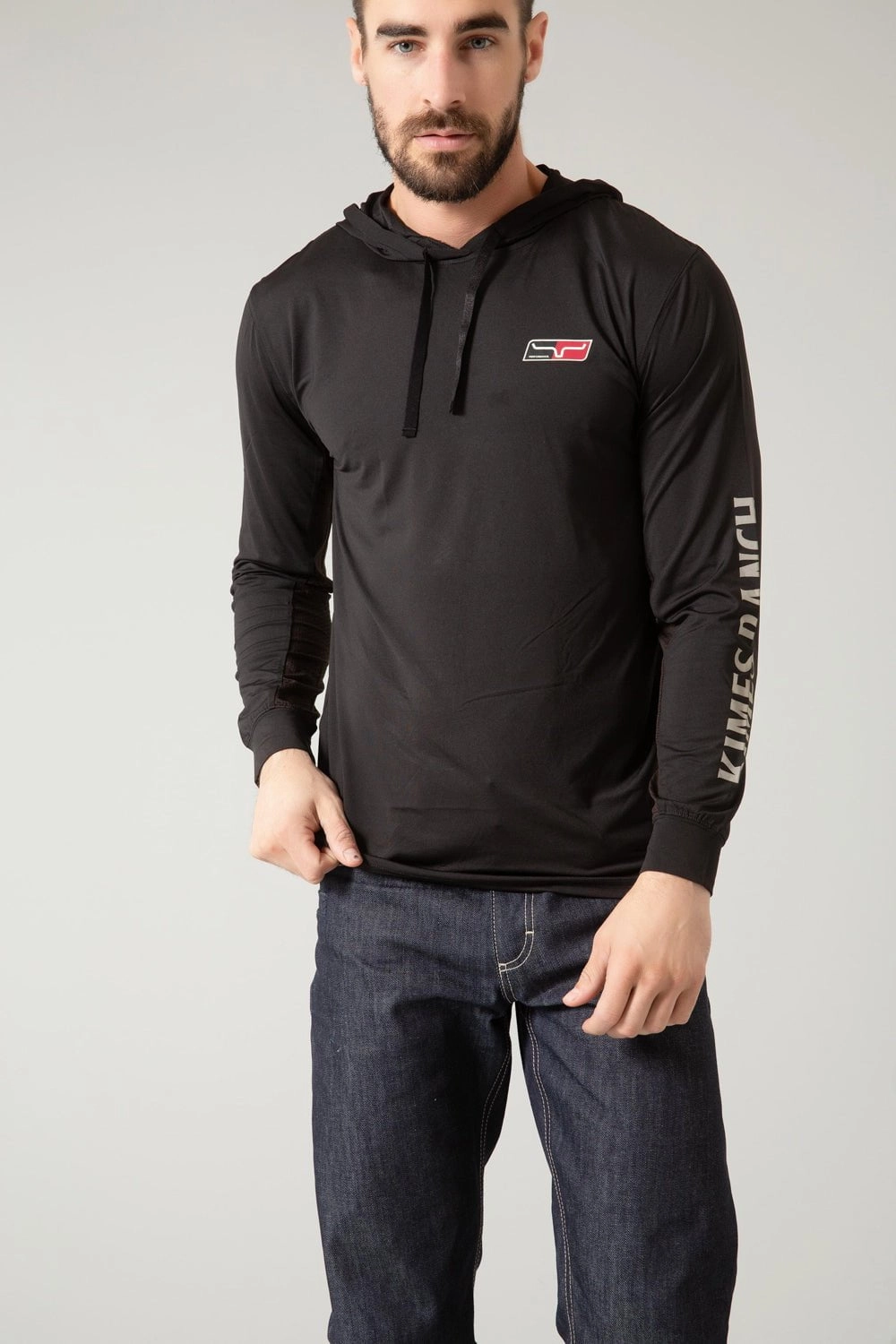 Cool Design Fun and Relaxed Kimes Ranch Mens Ninja Hood Tech Tee Black Poly/Spandex L/S T-Shirt