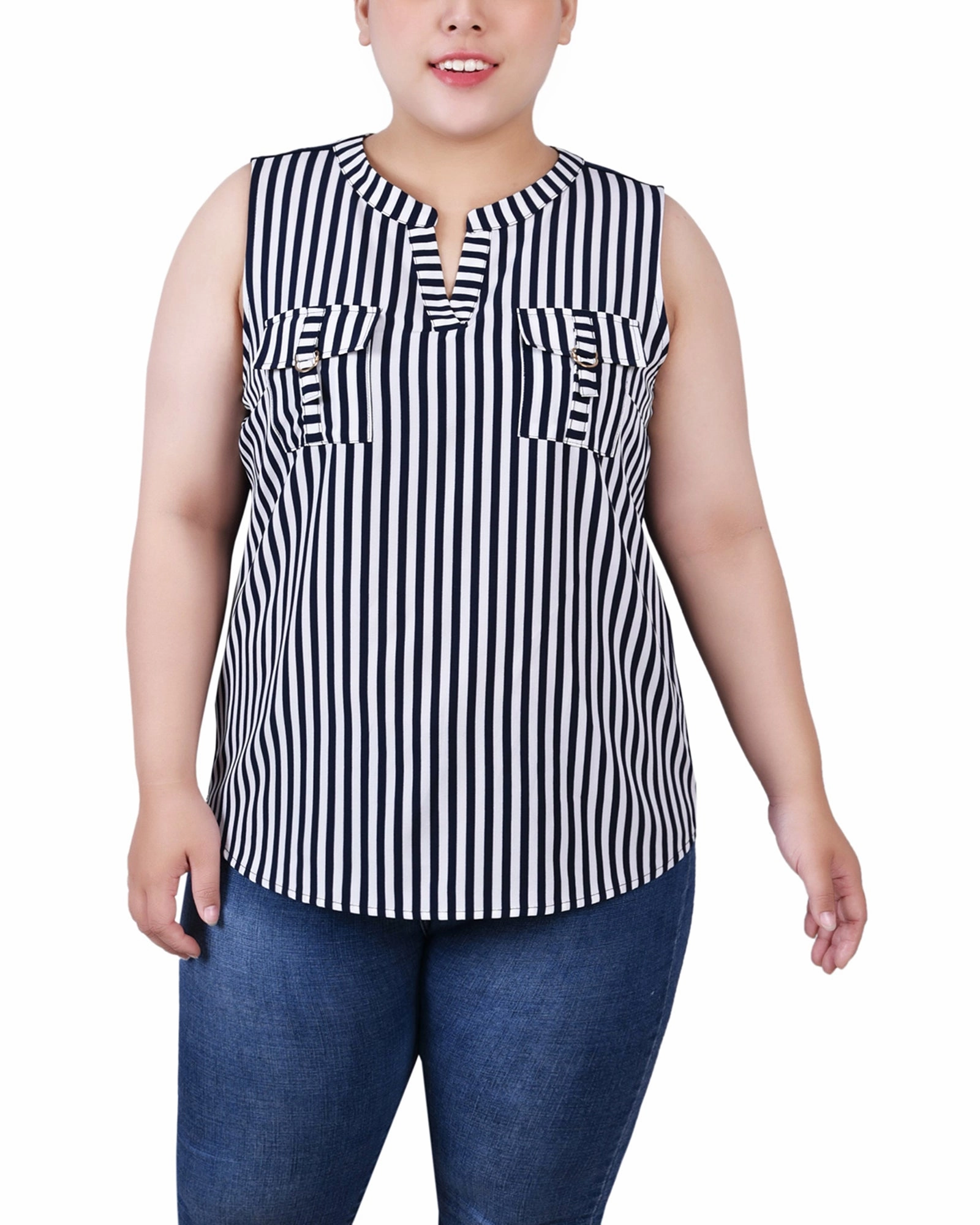 EcoFriendlyDye Plus Size Sleeveless Y Neck Combo Blouse