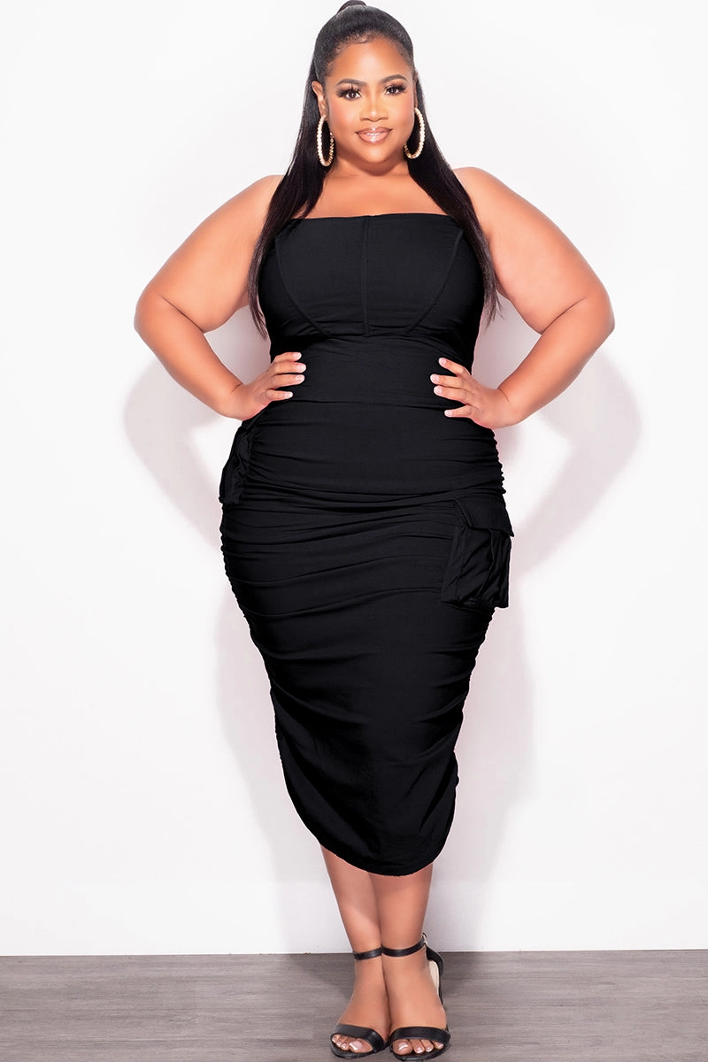 Fit Comfort Final Sale Plus Size Strapless Cargo Midi Dress in Black