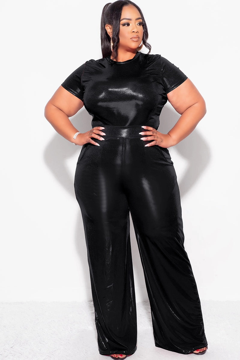 Final Sale Plus Size 2pc Crop Top & Palazzo Pant Set in Black YarnDyeStripe