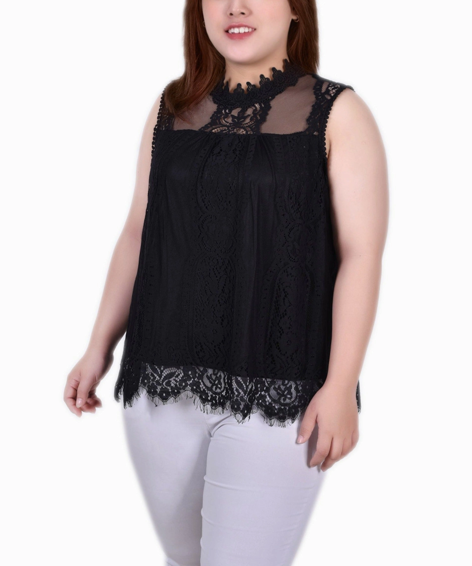 BondedSeams Plus Size Sleeveless Mock Neck Lace Top