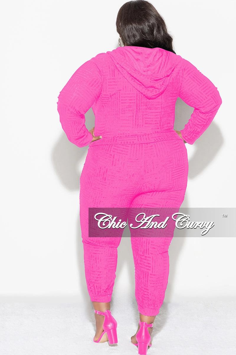 Final Sale Plus Size 2pc Hooded Zip-Up Jacket and Pants Set in Fuchsia Recycled fibers
