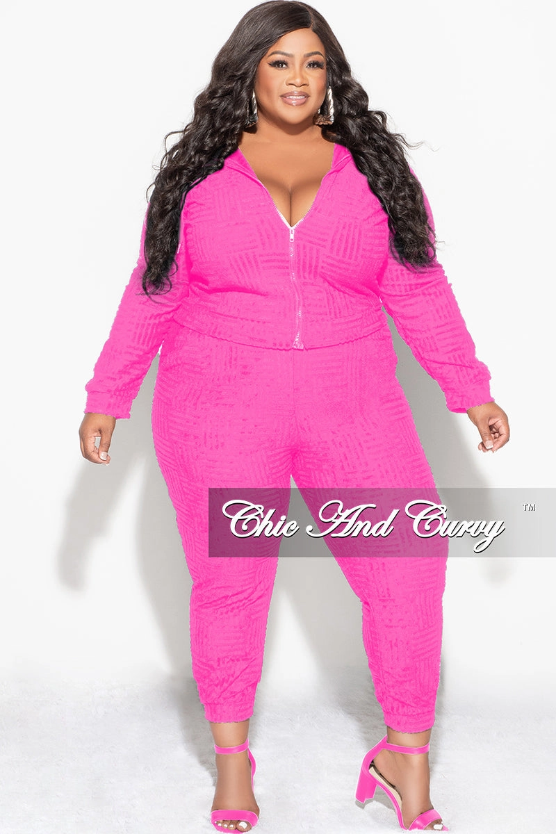 Versatile Design Final Sale Plus Size 2pc Hooded Zip-Up Jacket and Pants Set in Fuchsia