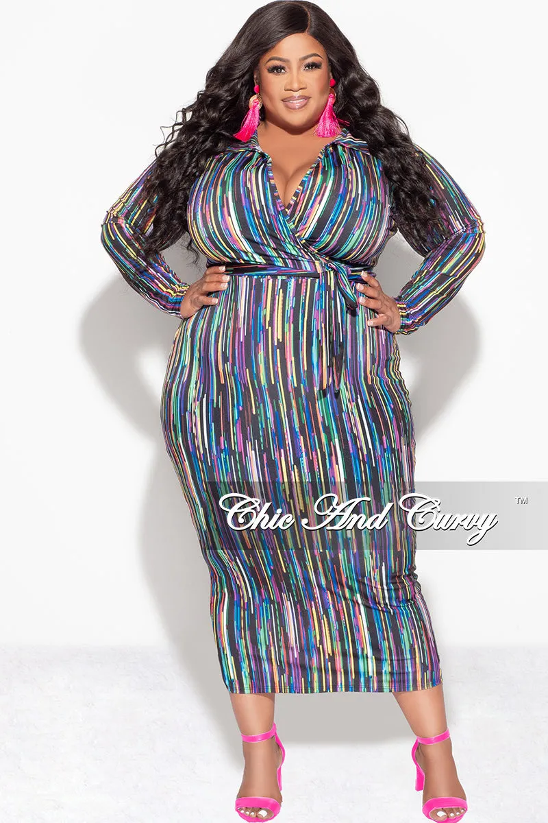 Casual Comfort Fit Final Sale Plus Size Bodycon Faux Wrap Dress in Multi-Color Print