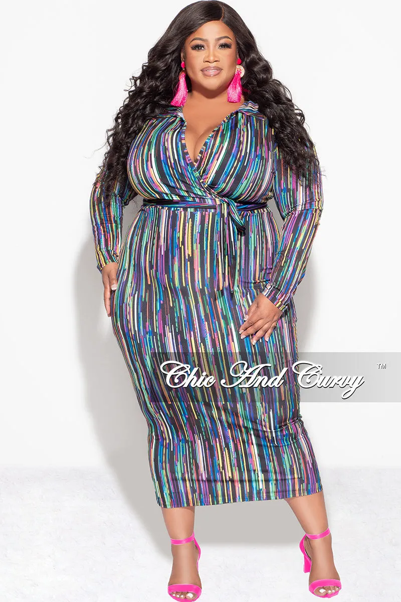Body Sculpting Final Sale Plus Size Bodycon Faux Wrap Dress in Multi-Color Print