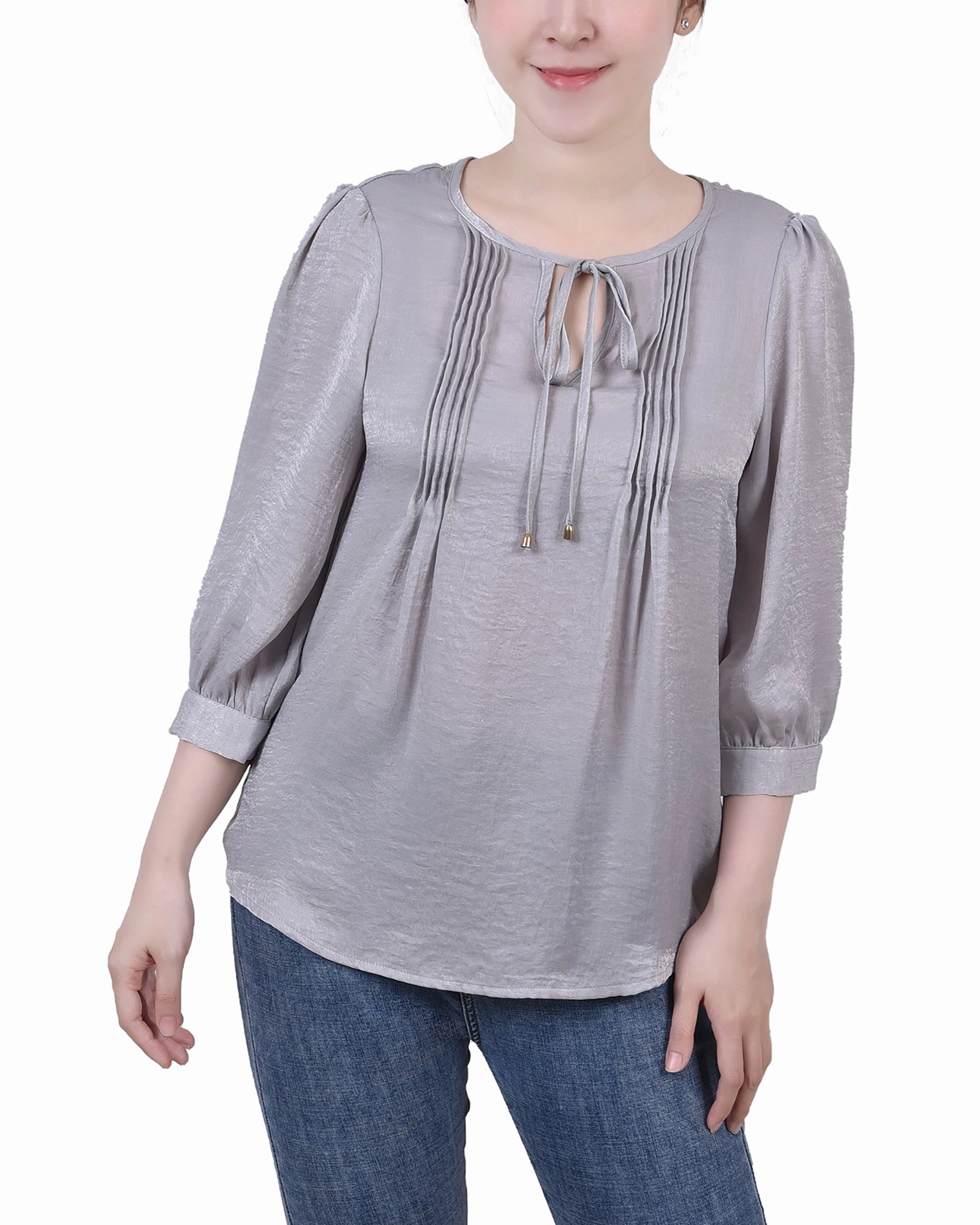 Elbow Sleeve Satin Blouse Seamless Construction Design Smooth Interior Lining