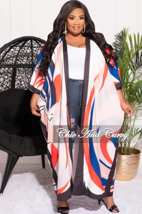 stain resistant coating Final Sale Plus Size Caftan in White Blue and Orange Swirl Print