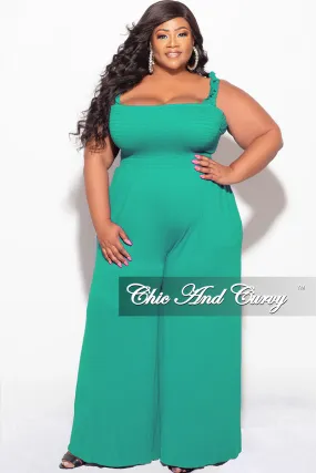 Street Utility Final Sale Plus Size Jumpsuit with Smocking & Elastic Straps in Kelly Green