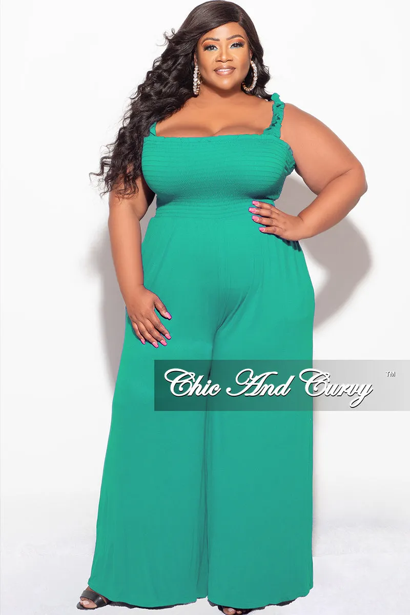 Sleek Fit Tear Resistant Design Final Sale Plus Size Jumpsuit with Smocking & Elastic Straps in Kelly Green