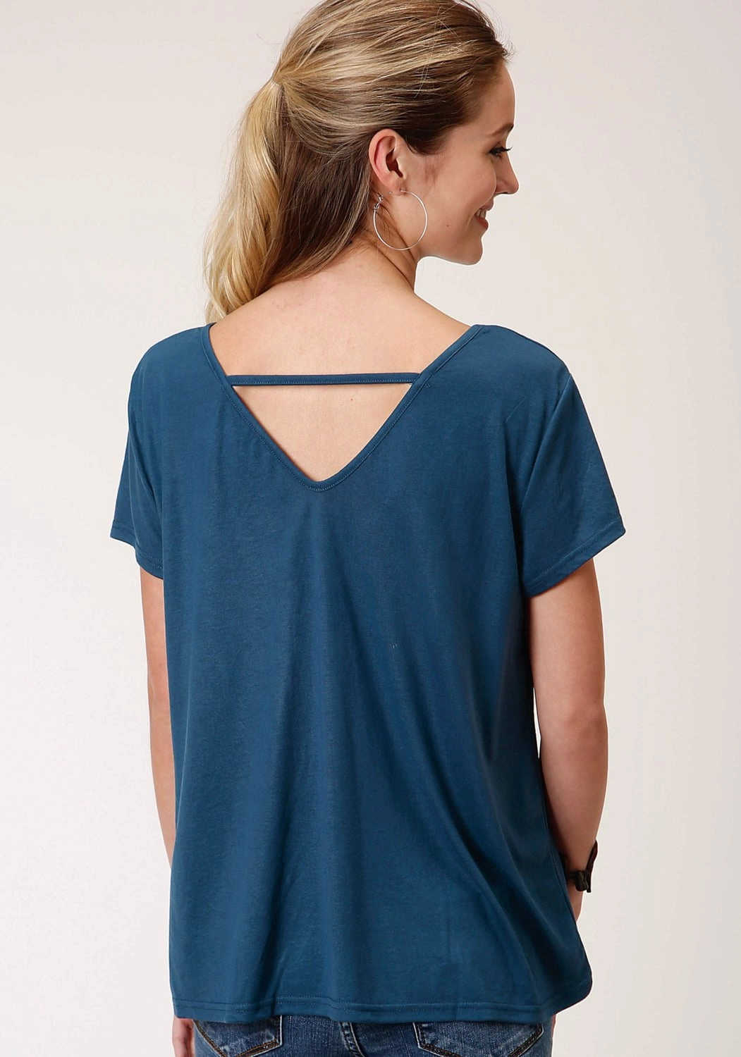 Metallic Finish Roper Womens Navy Blue Poly/Rayon Buffalo Yoke S/S T-Shirt