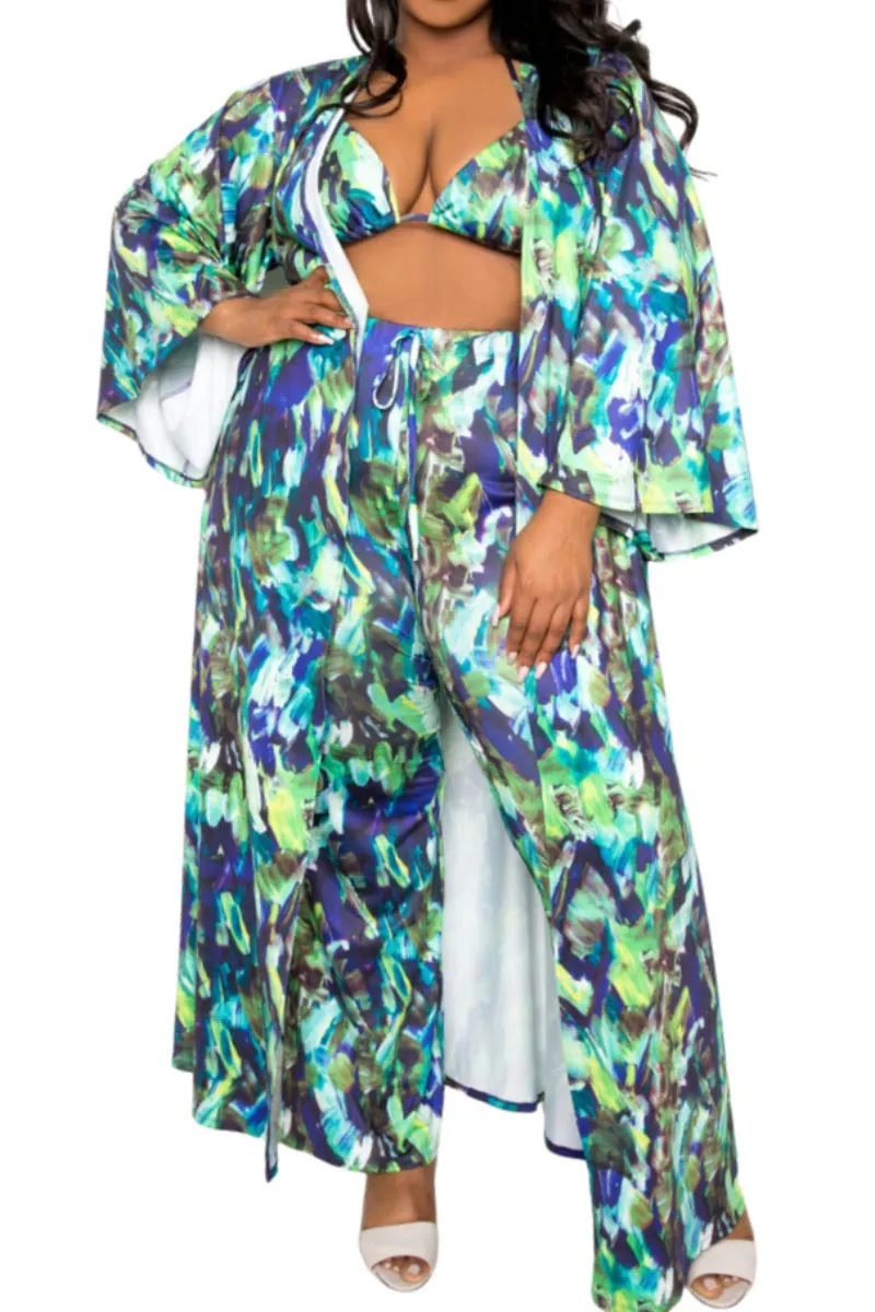 *Final Sale Plus Size 4-pc PlaySuit Set - Duster, Pants, Top, Bottoms WaterproofTechnology