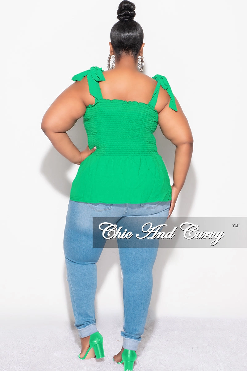 NonRestrictiveFit Final Sale Plus Size Smocked Peplum Tank Top in Green