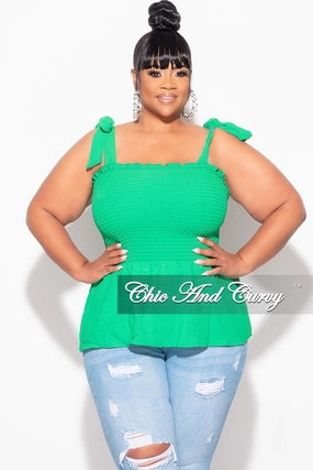 Relaxed Style Final Sale Plus Size Smocked Peplum Tank Top in Green