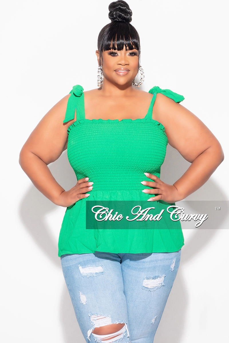 Relaxed Style Final Sale Plus Size Smocked Peplum Tank Top in Green