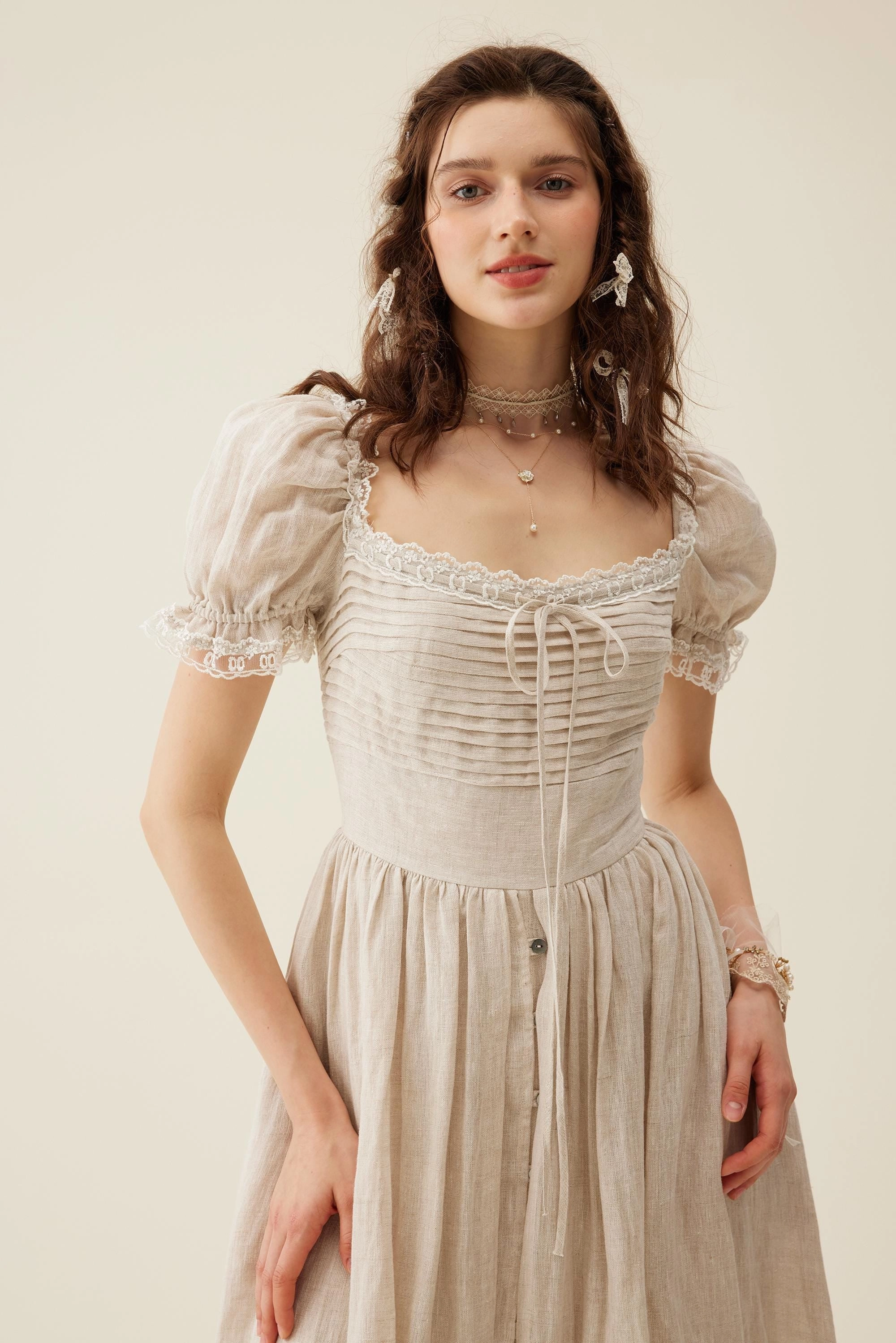 Recycled Textile Monet Haze 26 | Fairy layered Linen Dress with pintucks