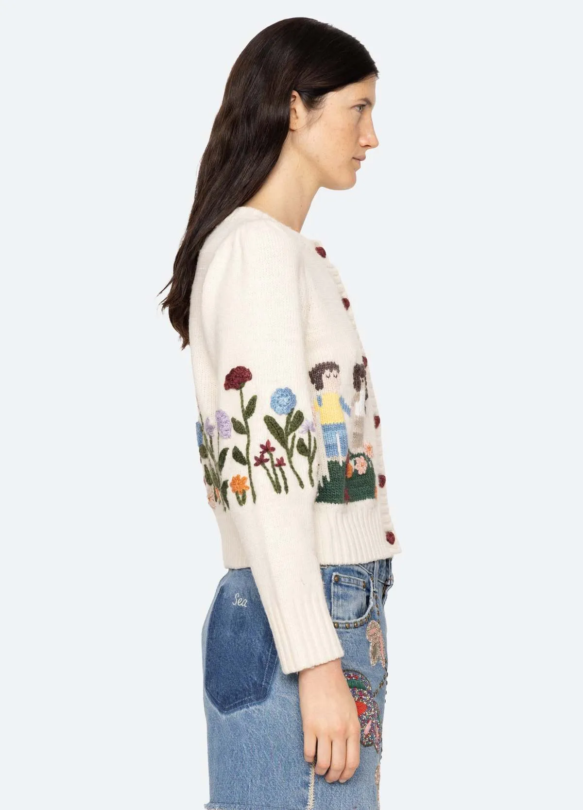 Sea NY Wendie Knit Long Sleeve Cardigan Friction Resistant Shoulder