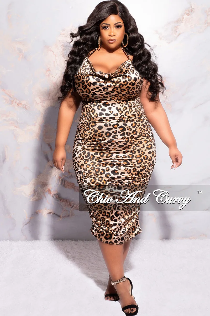 Final Sale Plus Size Halter BodyCon Satin Dress in Animal Print Performance Layer