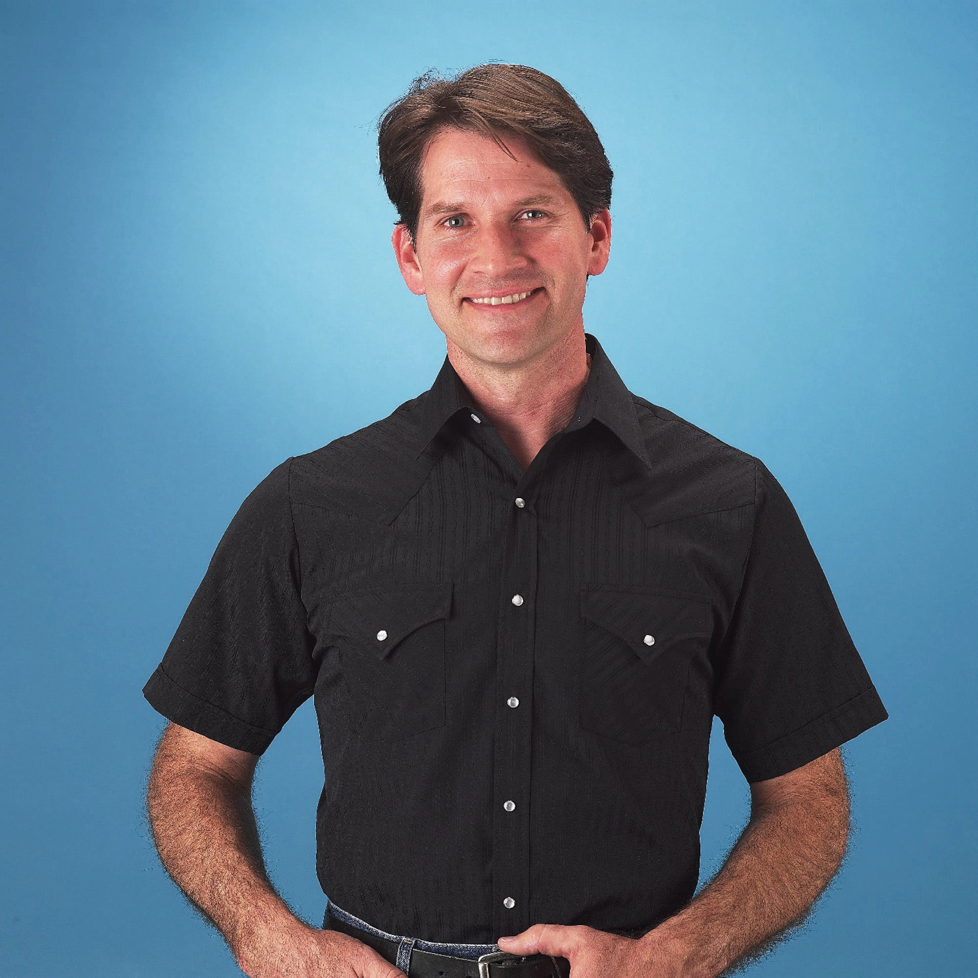 Winter Collection Ely and Walker Mens Solid Tone on Tone Western Black Poly/Cotton S/S Shirt