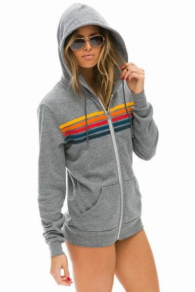 EcoCertified Wool Blend Double Layered Aviator Nation 5-Stripe Hoodie Heather Grey