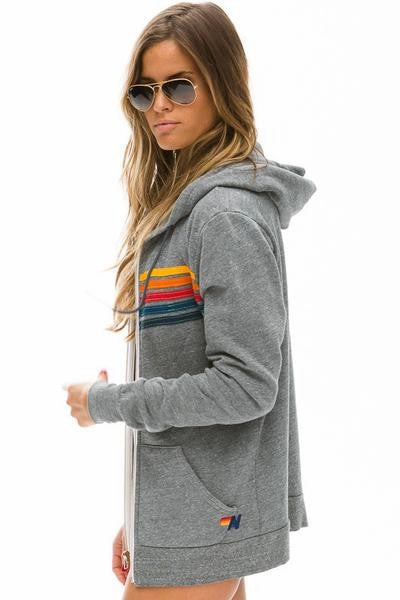 Aviator Nation 5-Stripe Hoodie Heather Grey Morning Wear Minimal Casual Style