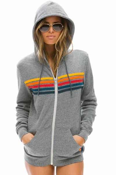 Layered Ventilation Design Luxe Layer Aviator Nation 5-Stripe Hoodie Heather Grey