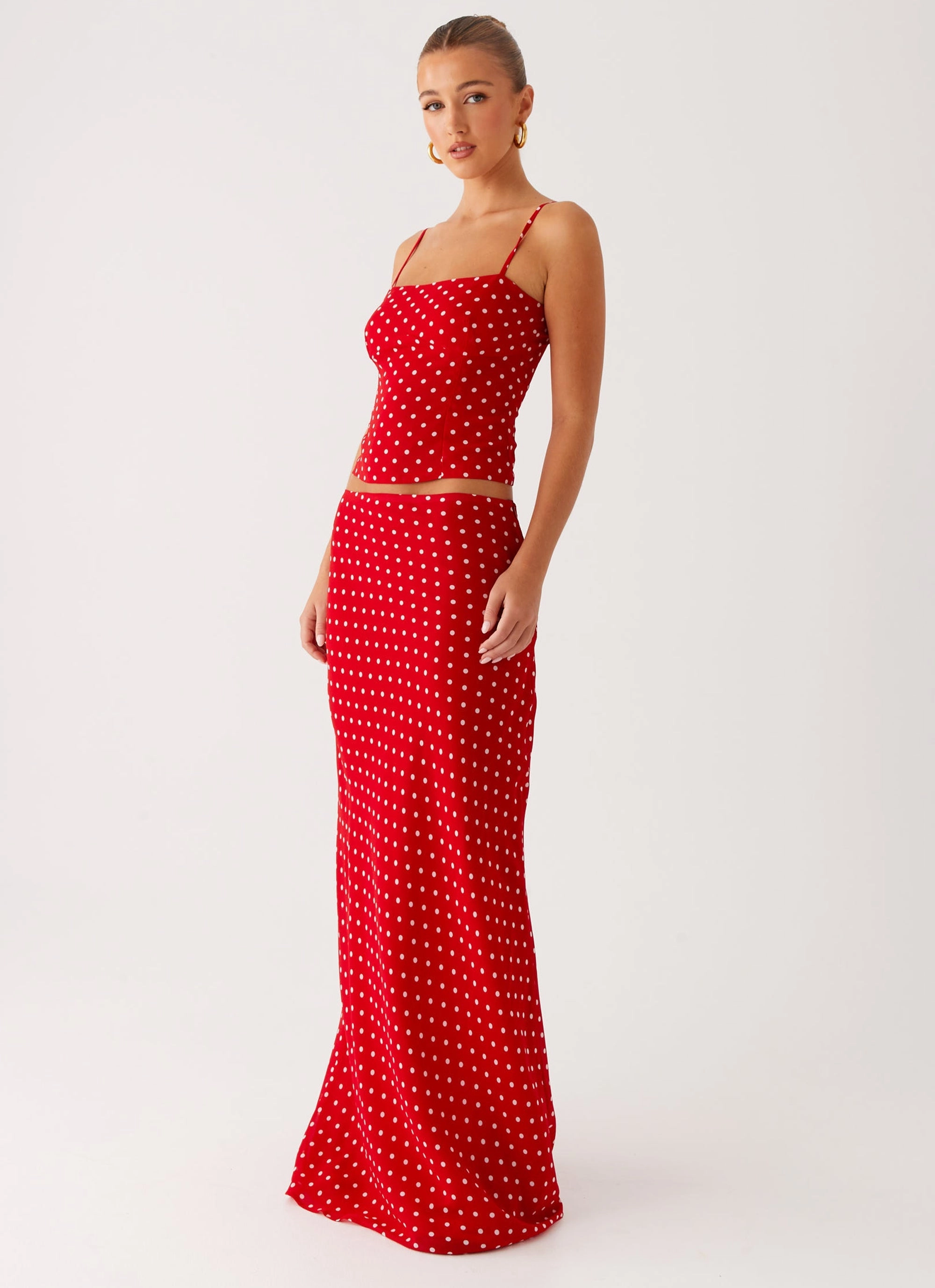 Summer Outfit Patchwork Design Bendita Maxi Skirt - Red Polka Dot