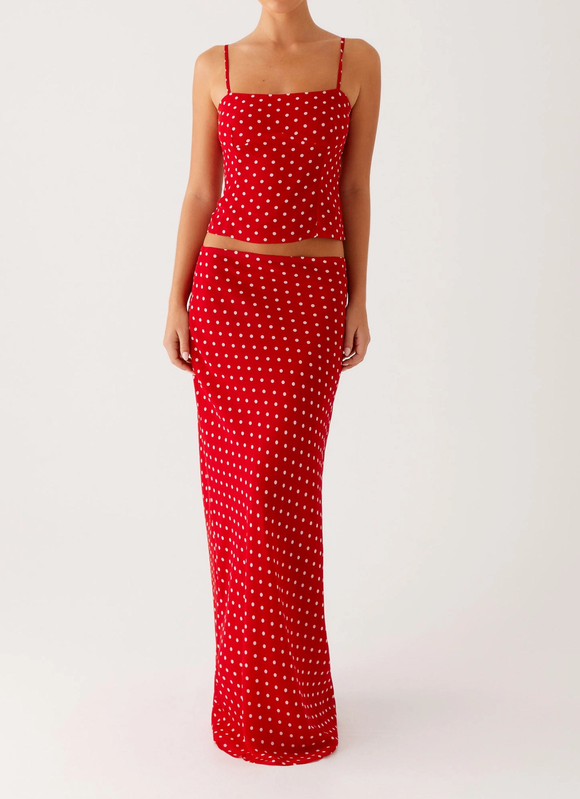 Statement Fashion Bendita Maxi Skirt - Red Polka Dot