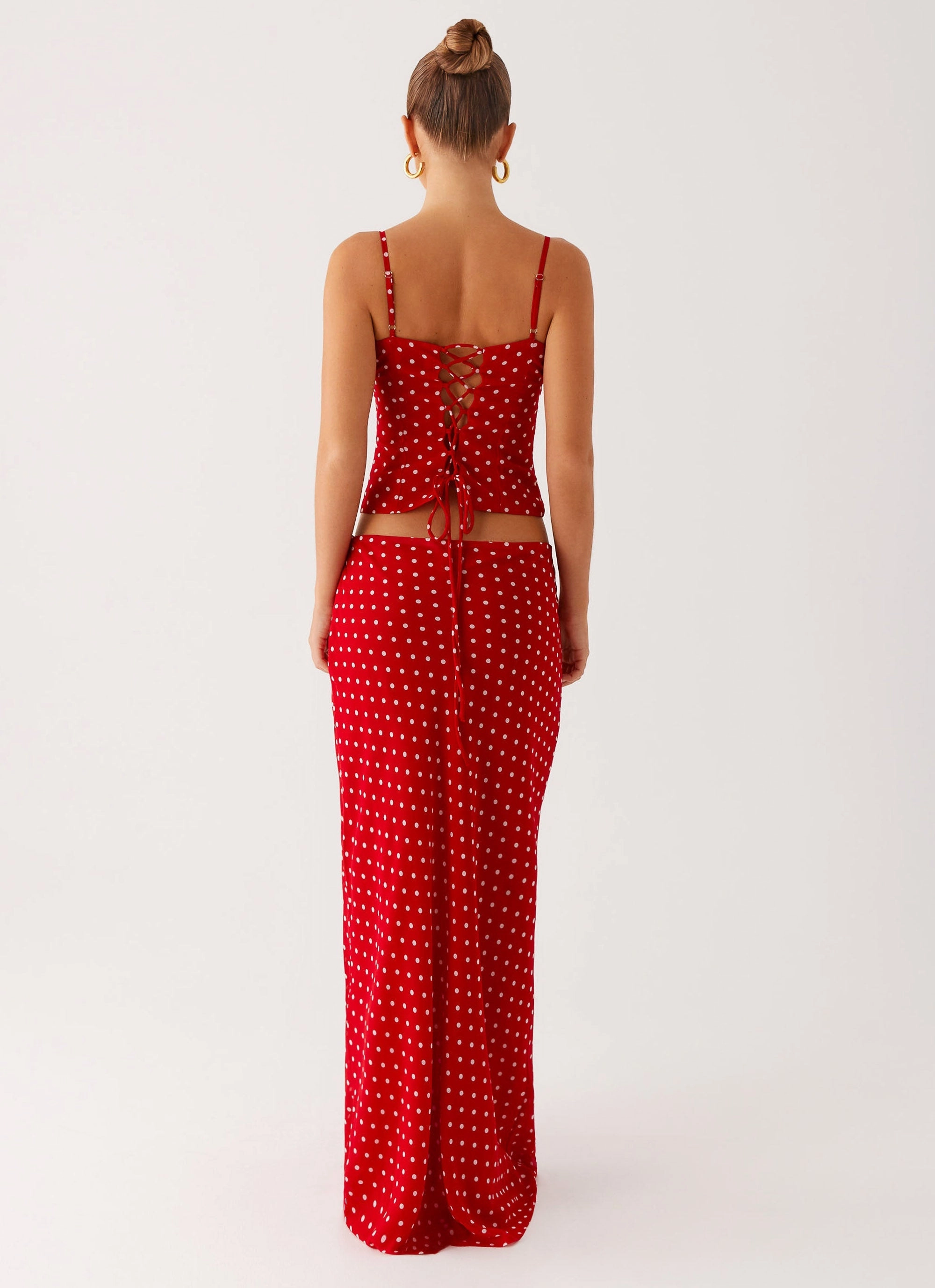 Bendita Maxi Skirt - Red Polka Dot Simple Layers Roll Up Fasten