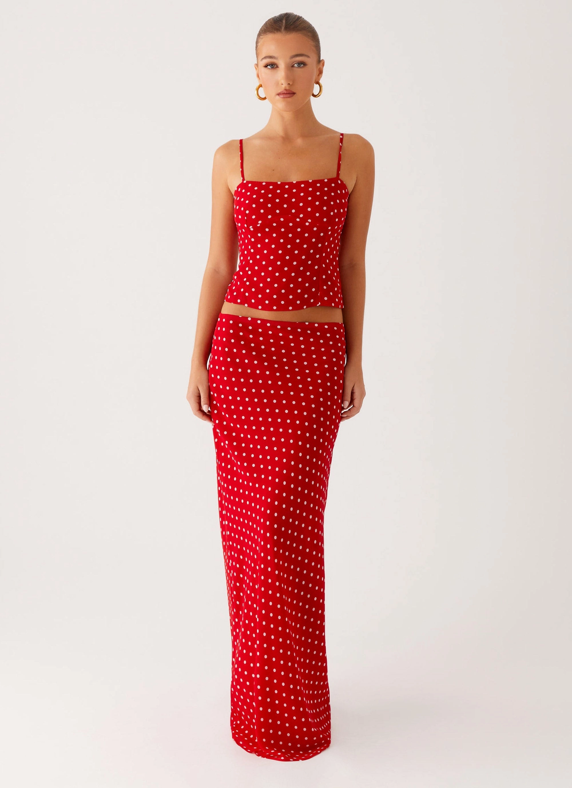 Bendita Maxi Skirt - Red Polka Dot Occasion Dressing Crisp Look