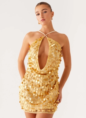 Xander Sequin Mini Dress - Gold Smooth Texture