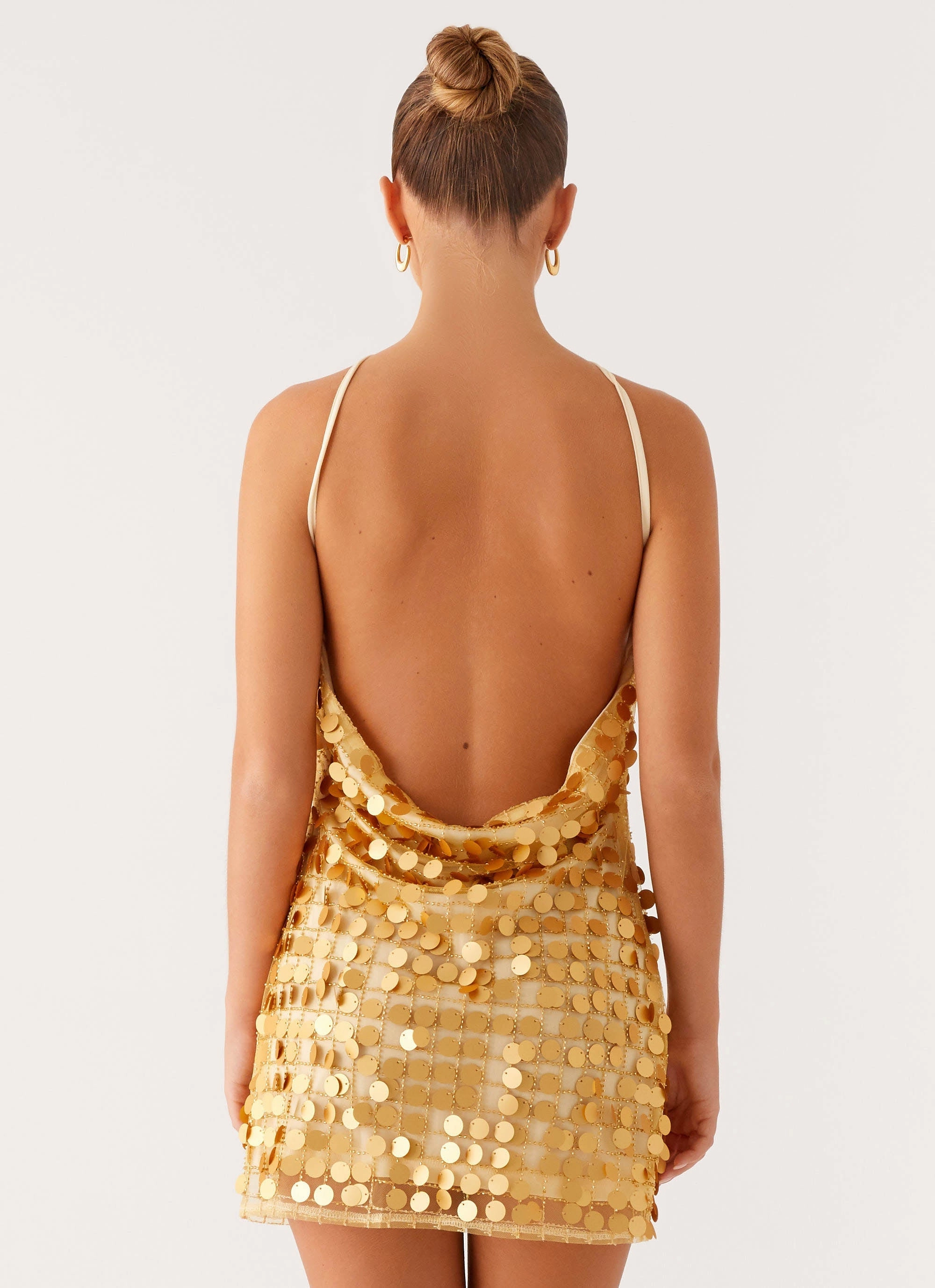 Xander Sequin Mini Dress - Gold Sporty-Look Sleek long-sleeve dress