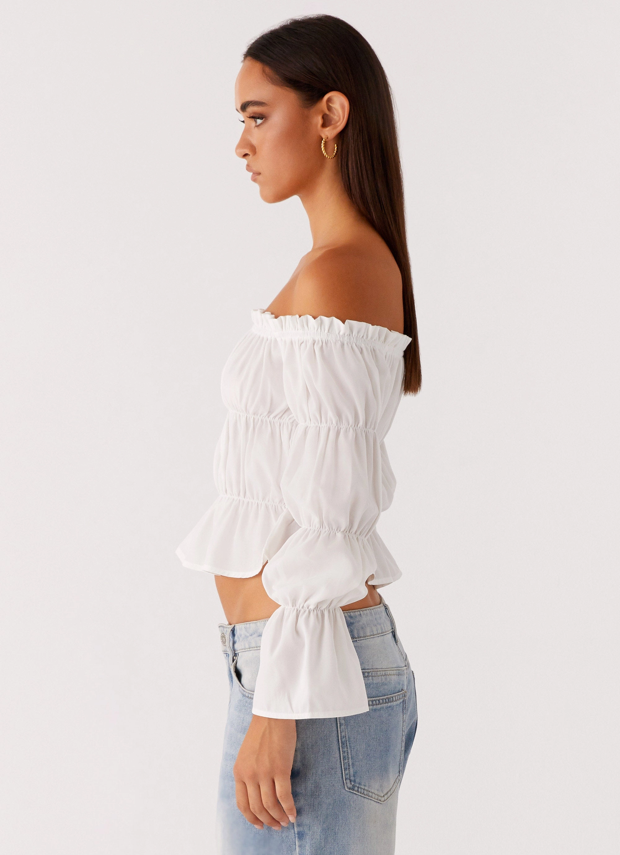 Imara Ruched Long Sleeve Top - Ivory AdjustableHemCuffs