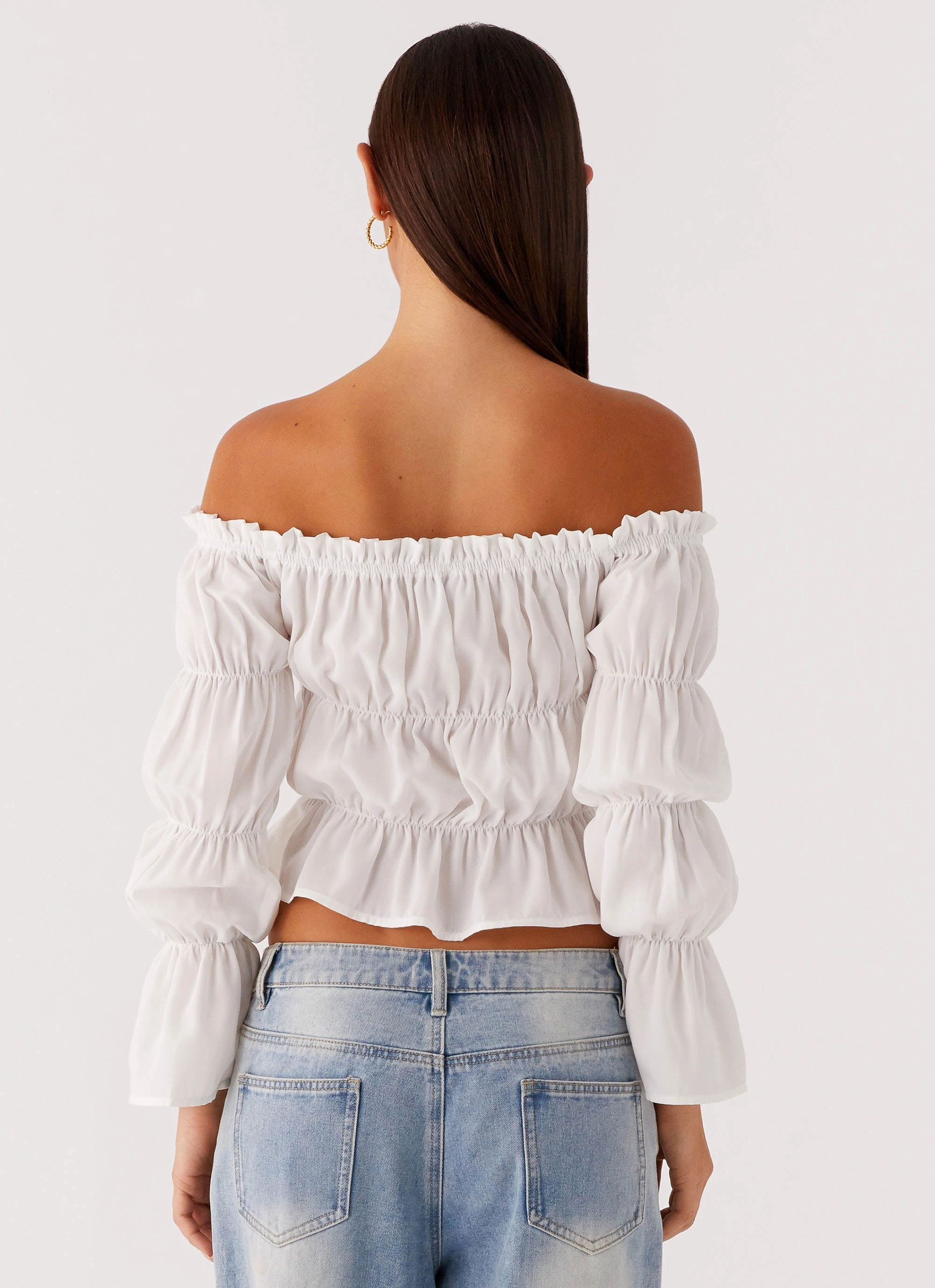 NonIrritatingStitching Quick Release Fastener Imara Ruched Long Sleeve Top - Ivory