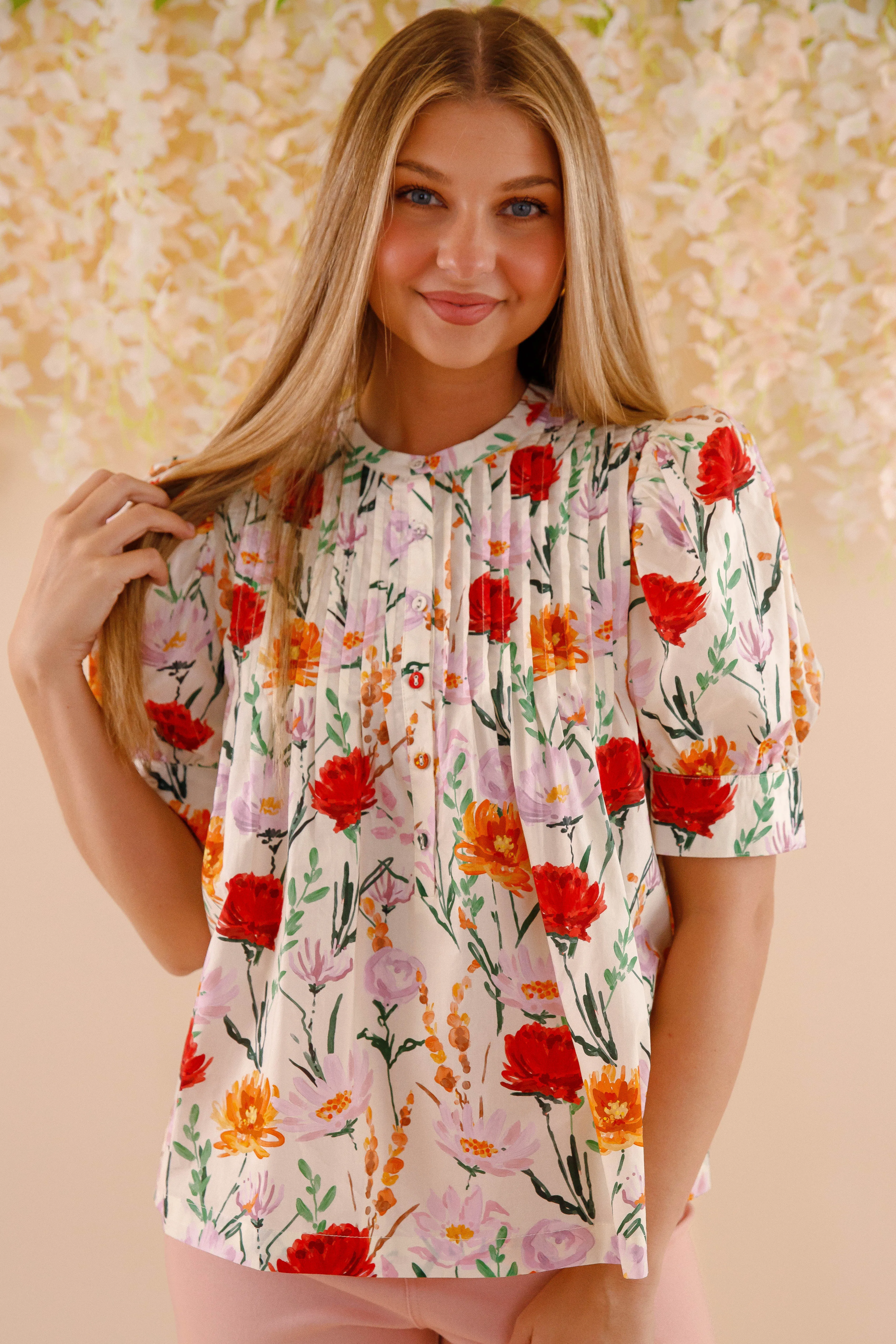 Mesh Panel Details In My Garden Blouse