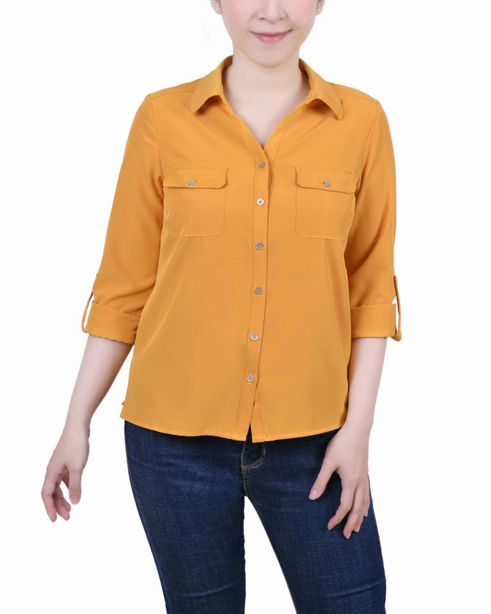 3/4 Roll Tab Blouse With Pockets Anti Microbial Lining AdjustableCuffSystem