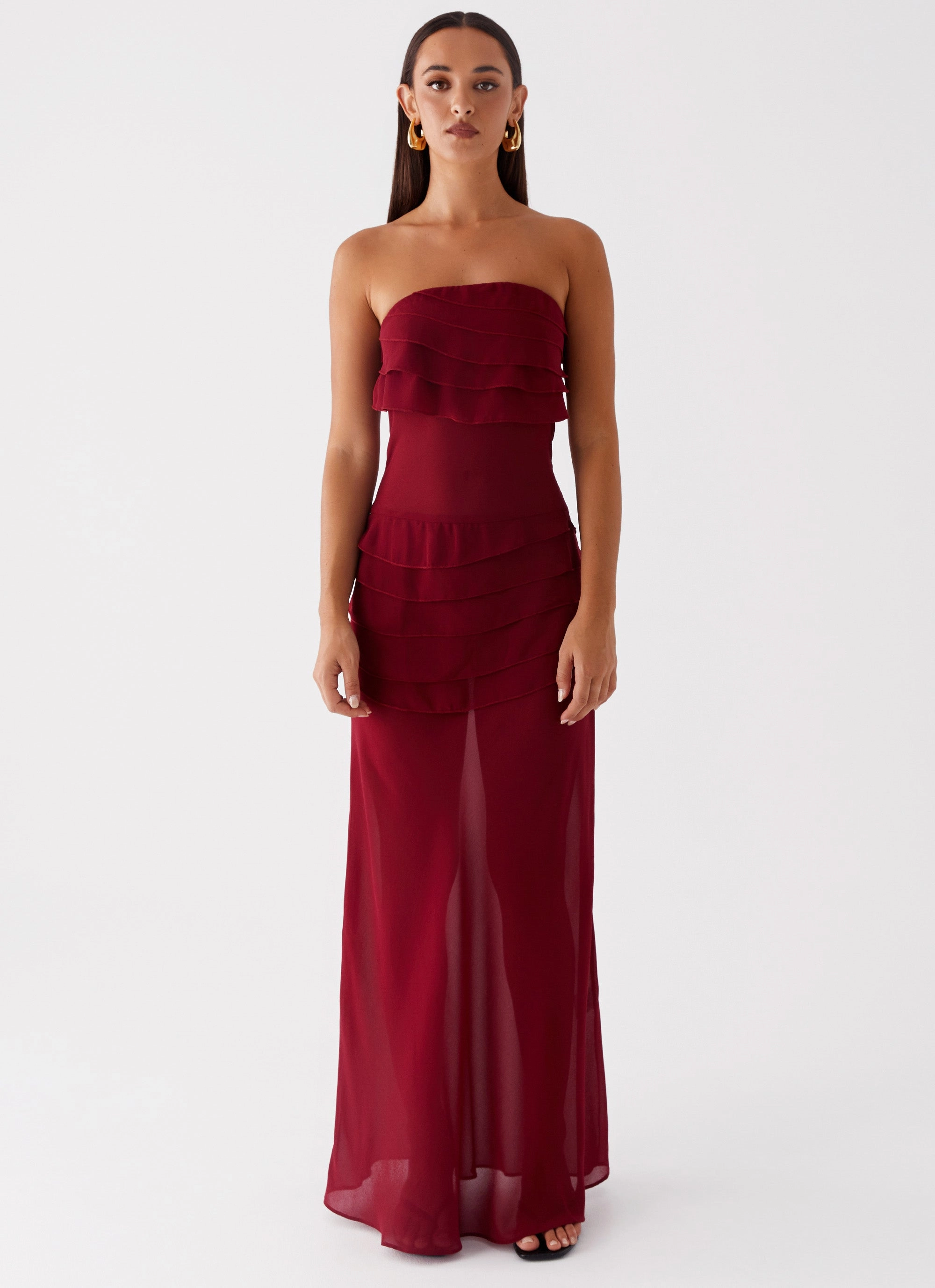 Into The Night Maxi Dress - Cherry Red slim fit