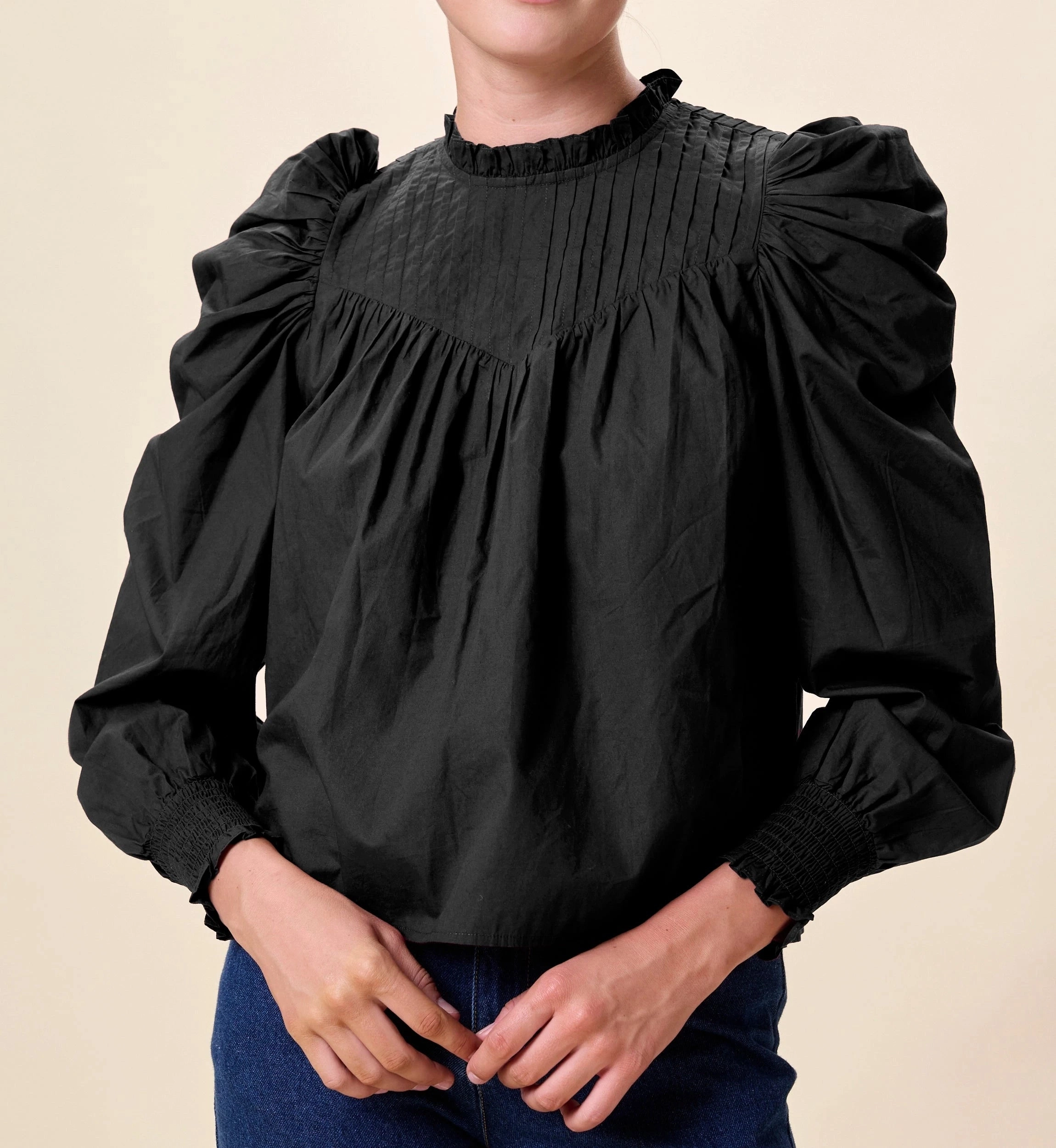 Irina Blouse | Black Airflow Weave Pattern LayeringFriendly Weight