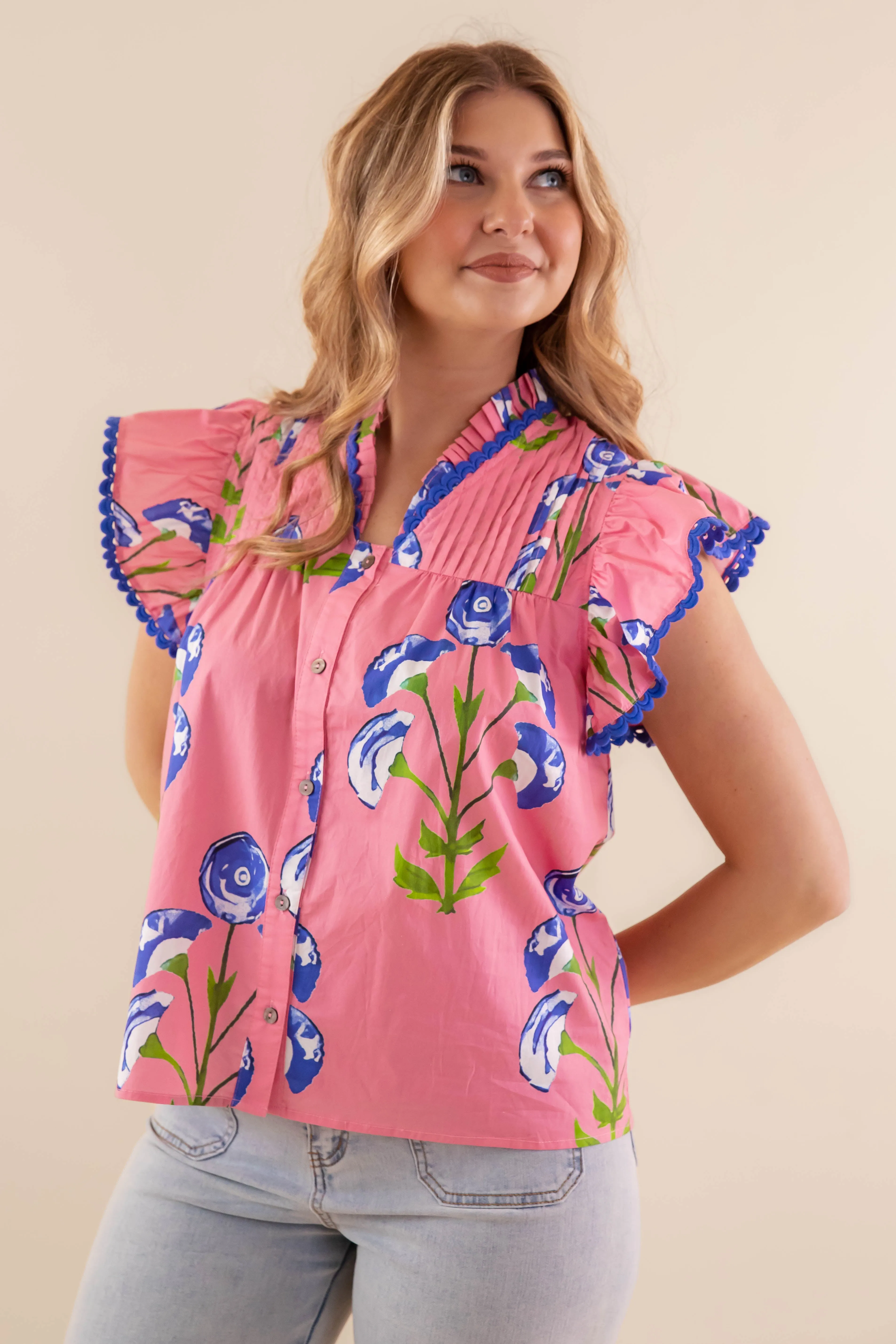 It's Been Done Blouse-Pink ButtonlessClosure Pocket Reinforcement