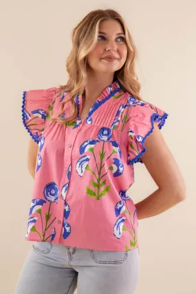 It's Been Done Blouse-Pink ButtonlessClosure Pocket Reinforcement