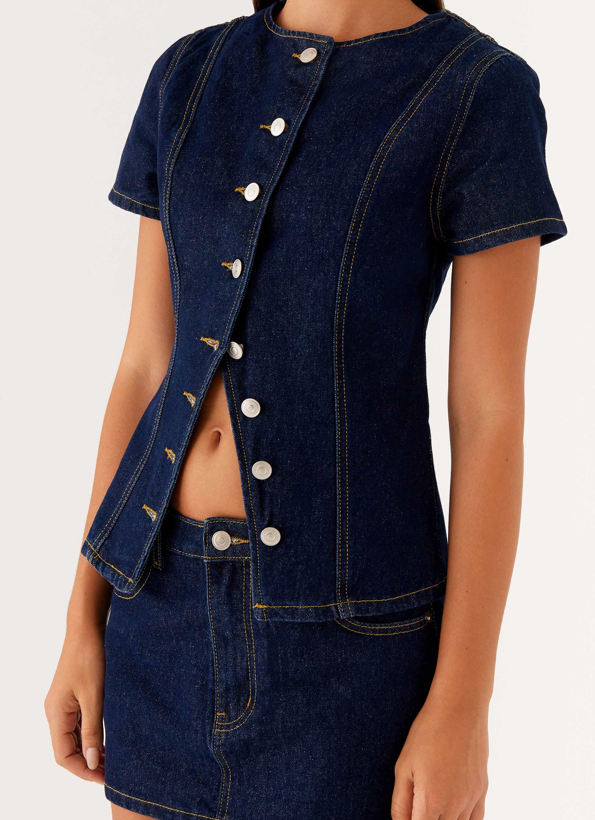 DoubleLayered Collar Jagger Top - Indigo