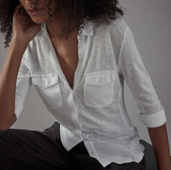 James Perse Contrast Panel Shirt Ribbed collar HighDensity Knit