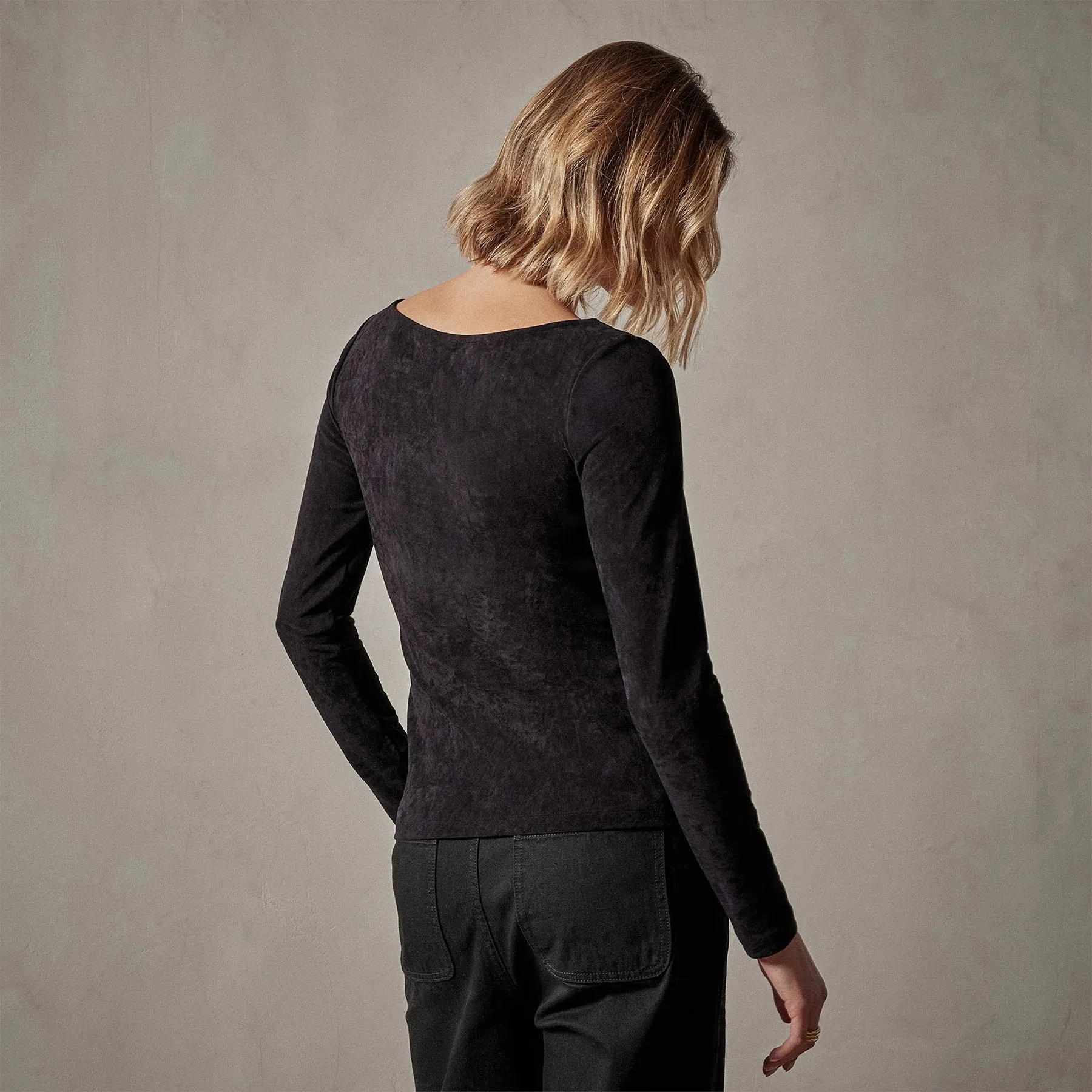 James Perse Stretch Velvet Scoop Neck Top Stretch Woven Material WaterRepellent Coating