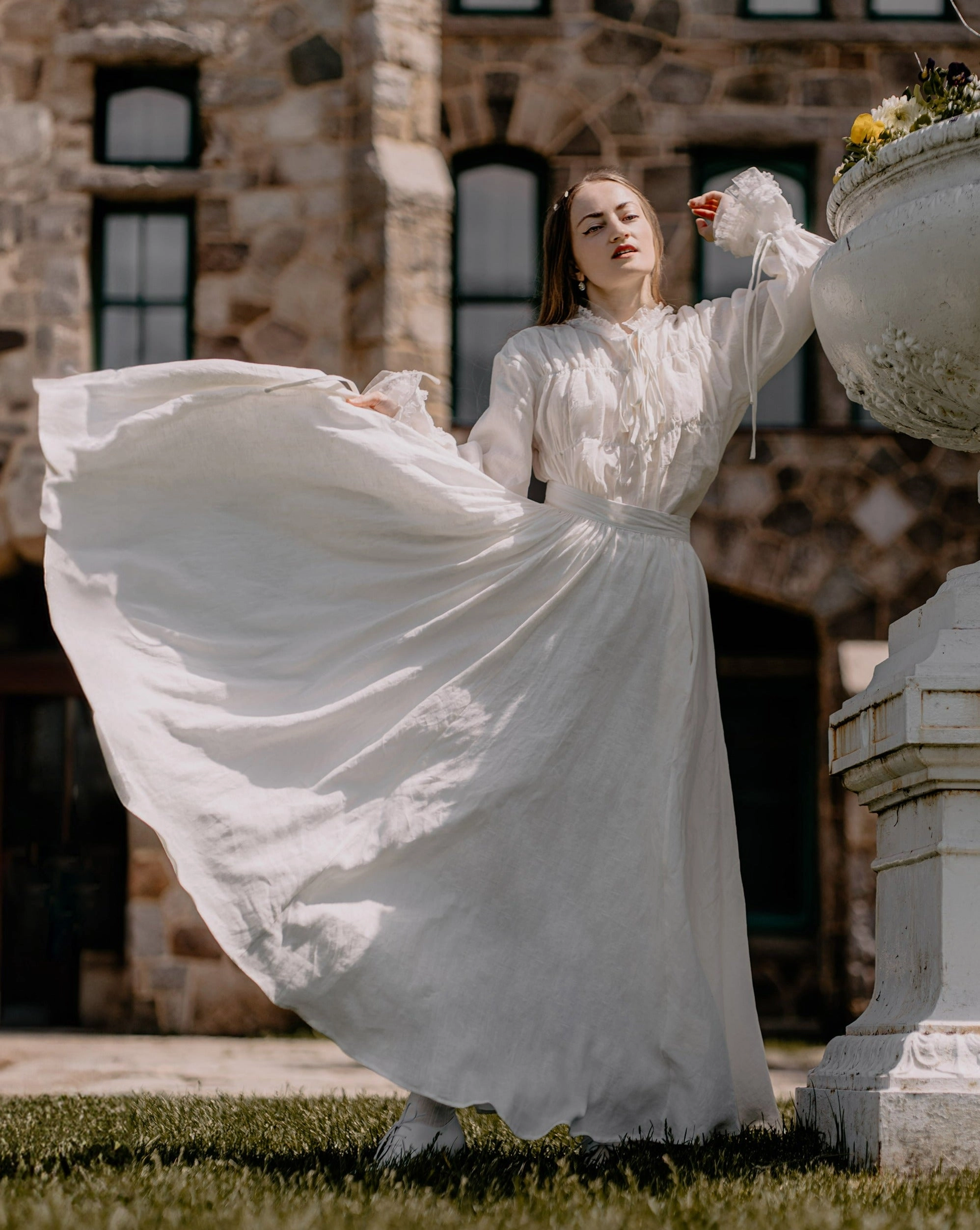 JENNIFER 33 | victorian linen blouse with lace Merino Wool Subtle Elegance