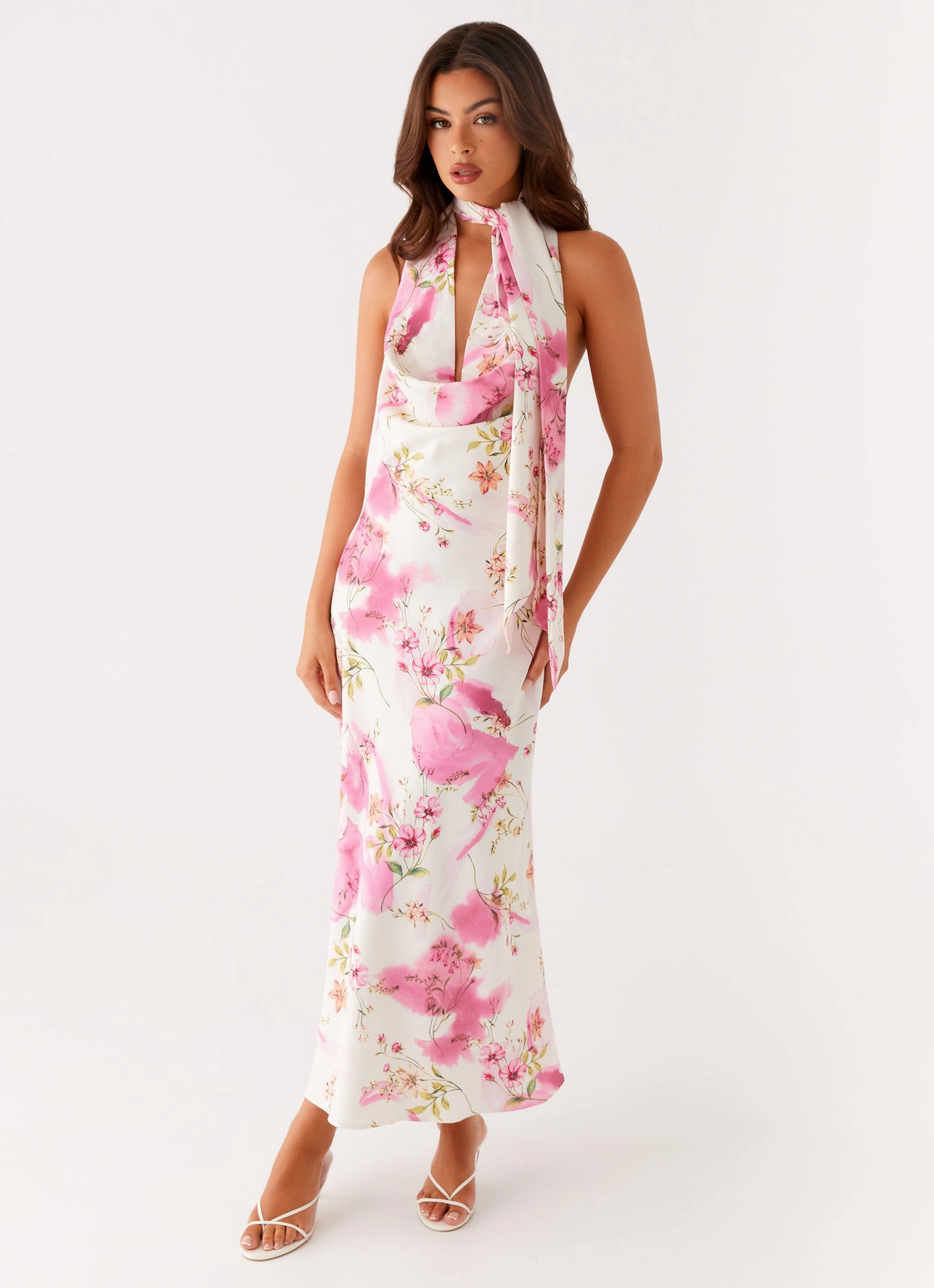 Lunch Date Feminine full-length gown Jensen Midi Dress - Ivory Floral Print