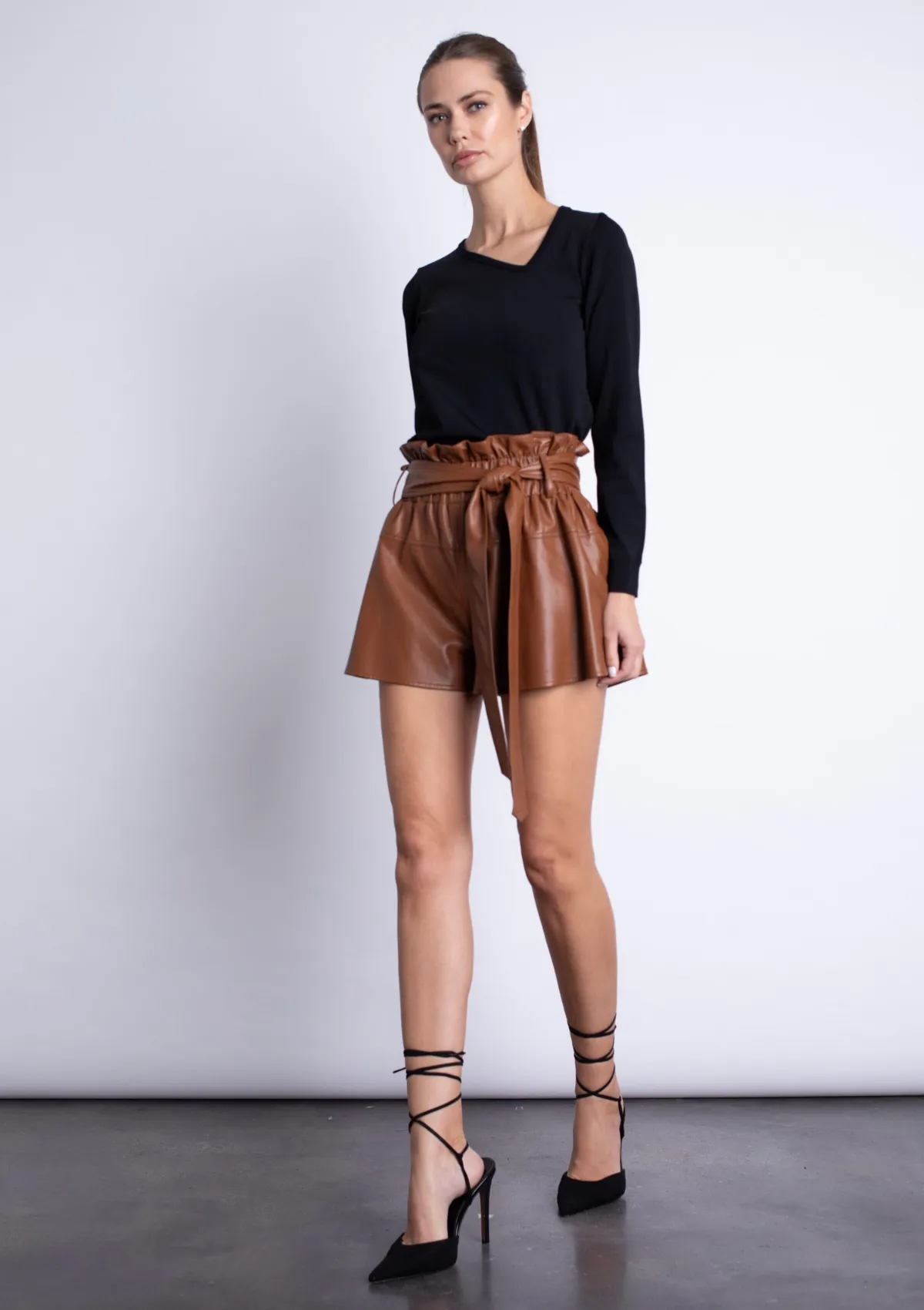 Reflective Trim Juana Vegan Leather Shorts - Intense Rust