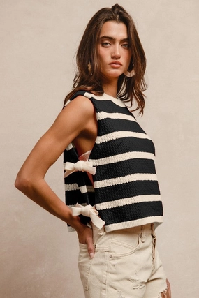 NonScratchyLining FlexibleLayeredConstruction JULY TEXTURED STRIPE SIDE TIED VEST TOP S-XL