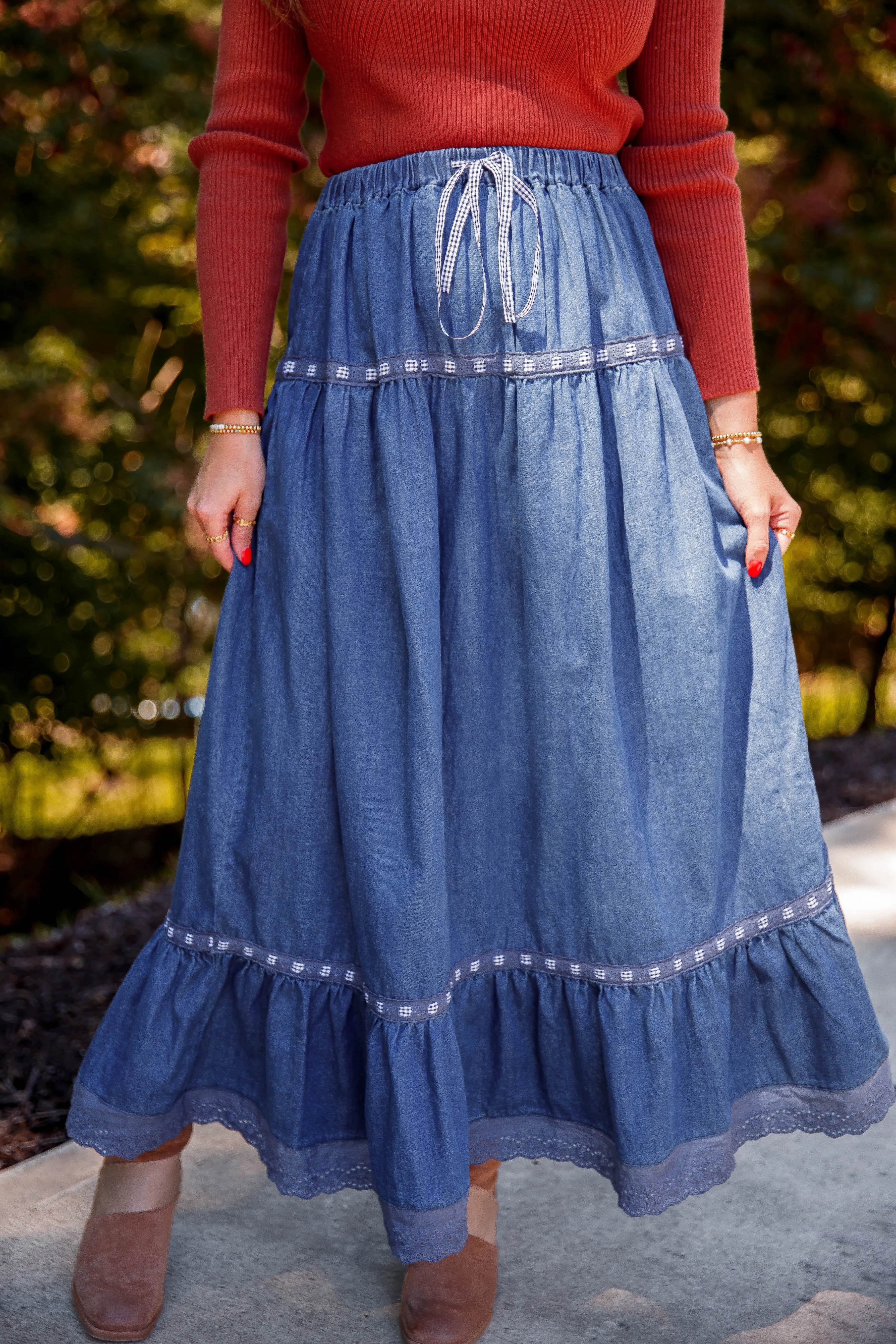 Soft Feel Just A Dream Denim Maxi Skirt